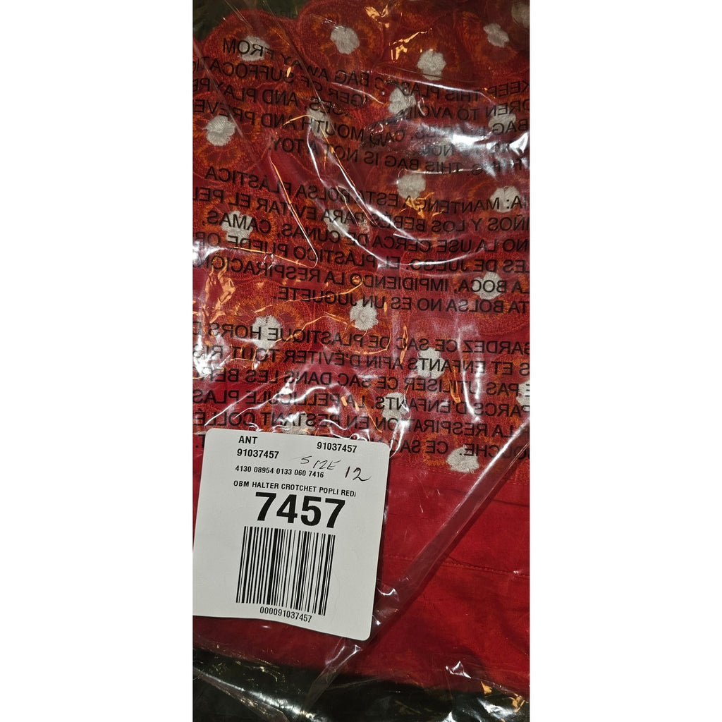 Anthropologie Maeve Crochet Halter Poplin Midi Dress $228 SIZE 12 Red