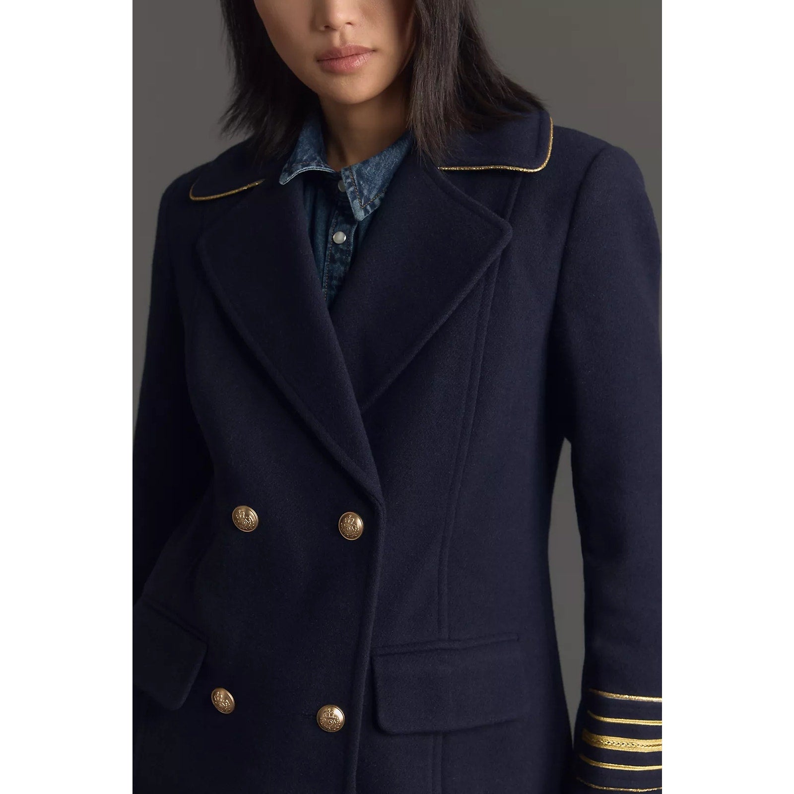 New Anthropologie Maeve Military Peacoat $198 X-SMALL Navy Double Breasted
