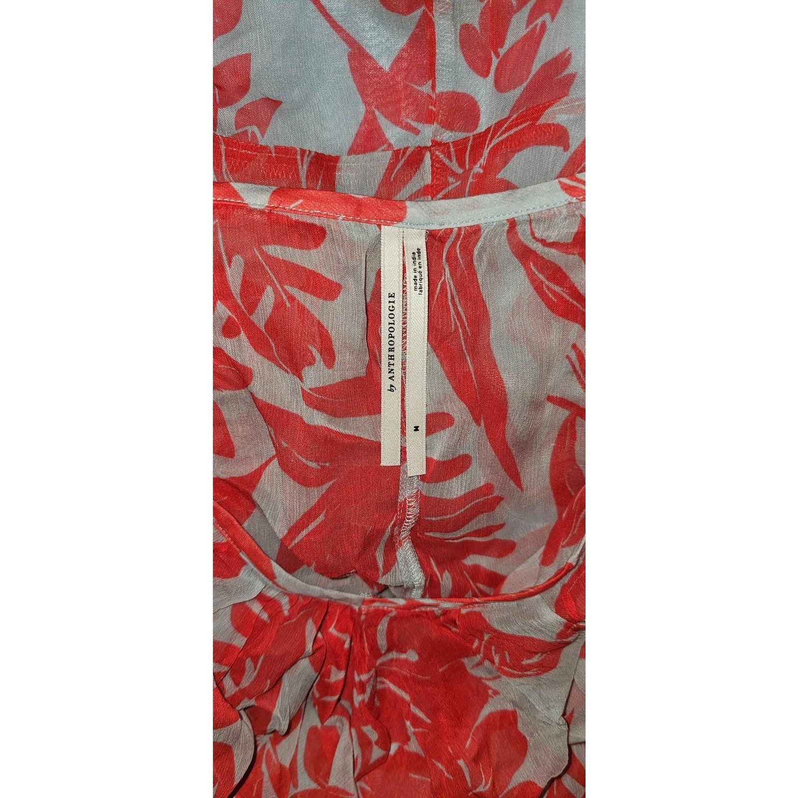 New By Anthropologie Long-Sleeve V-Neck Chiffon Ruffle Midi Dress $168 MEDIUM