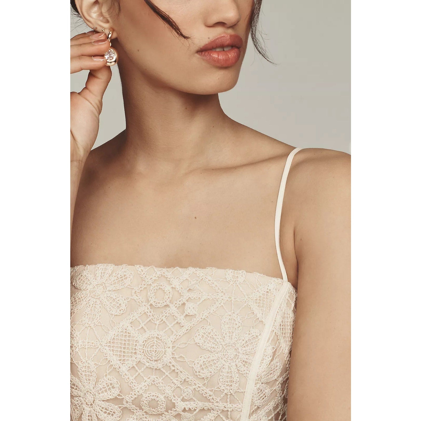 Anthropologie Lace Basque-Waist Mini Dress SZ 14P Tan Anthropologie