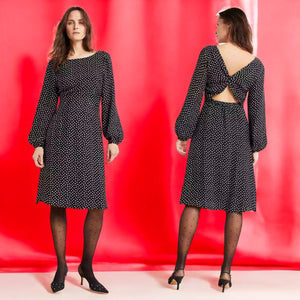 New Anthropologie Agatha Long Sleeve Midi Dress $160 SIZE 2 B&W Polka Dot