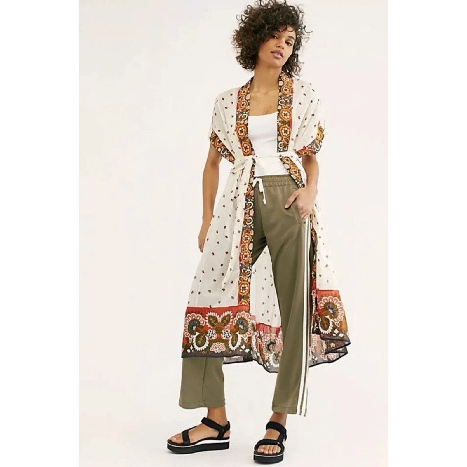 FREE PEOPLE Summer Mirage Boho Kimono XS/S Ivory EMBROIDERED BEADED Free People