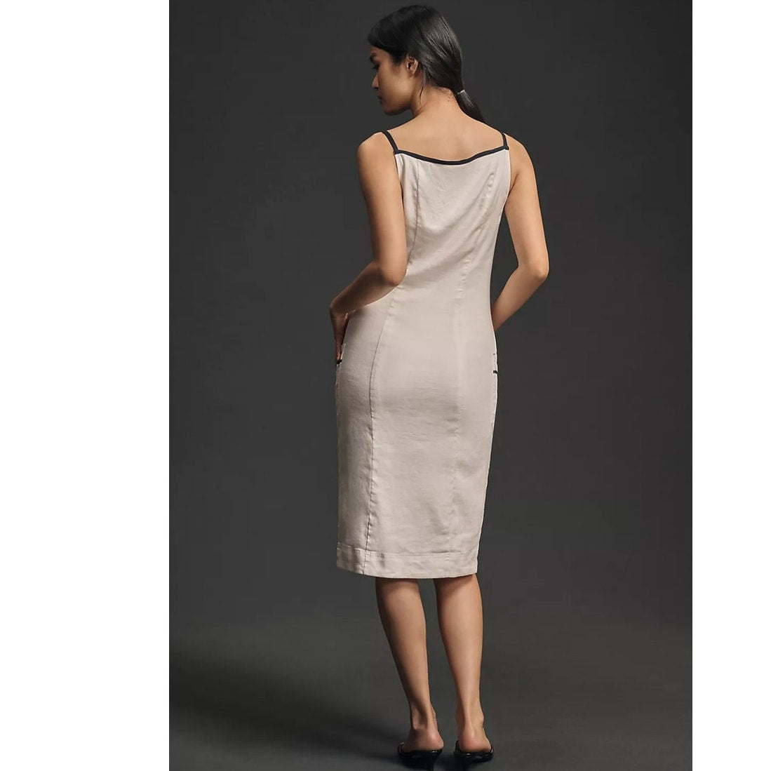 Anthropologie The Colette Button Midi Dress $168 X-SMALL Ivory Patch Pockets