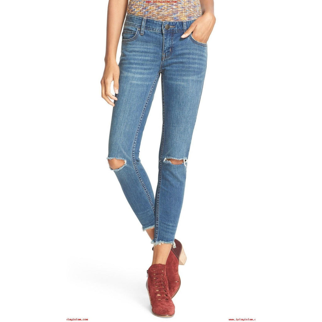 NEW Free People Frayed Hem Destroyed Skinny Jeans Size 25 Cropped