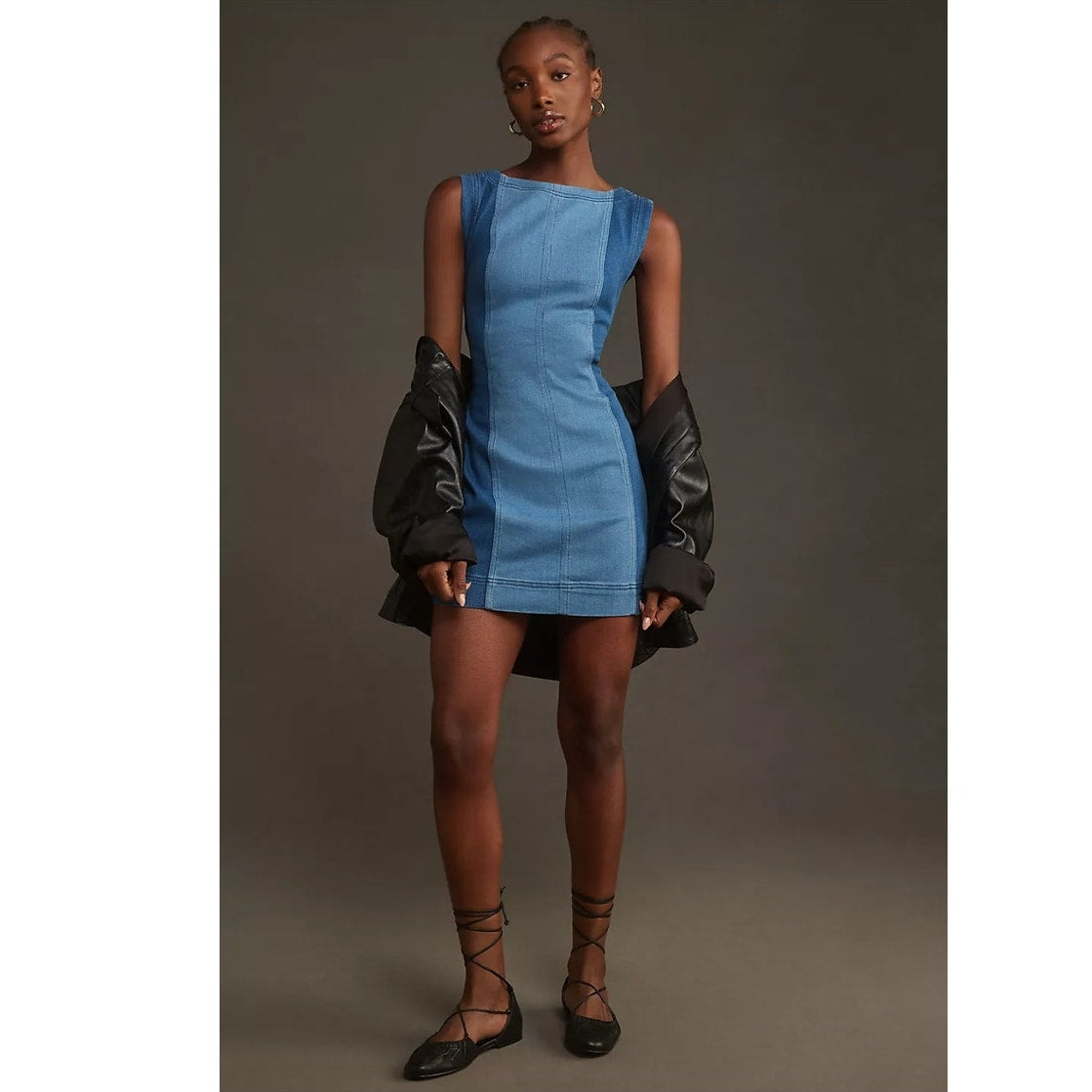 Anthropologie Pilcro Sleeveless Two-Tone Denim Mini Dress $148 SIZE 14 Blue