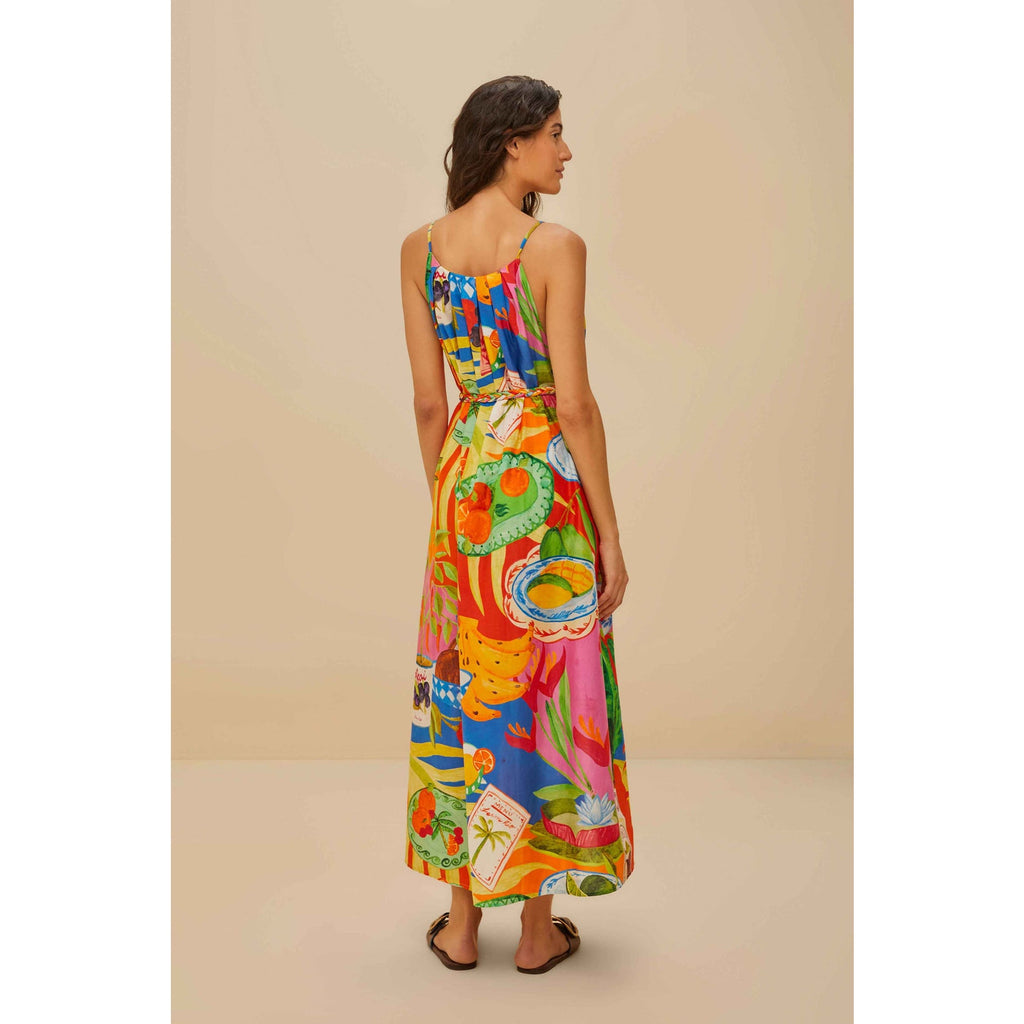 Anthropologie Farm Rio Summer Picnic Sleeveless V-Neck Midi Dress LARGE Anthropologie