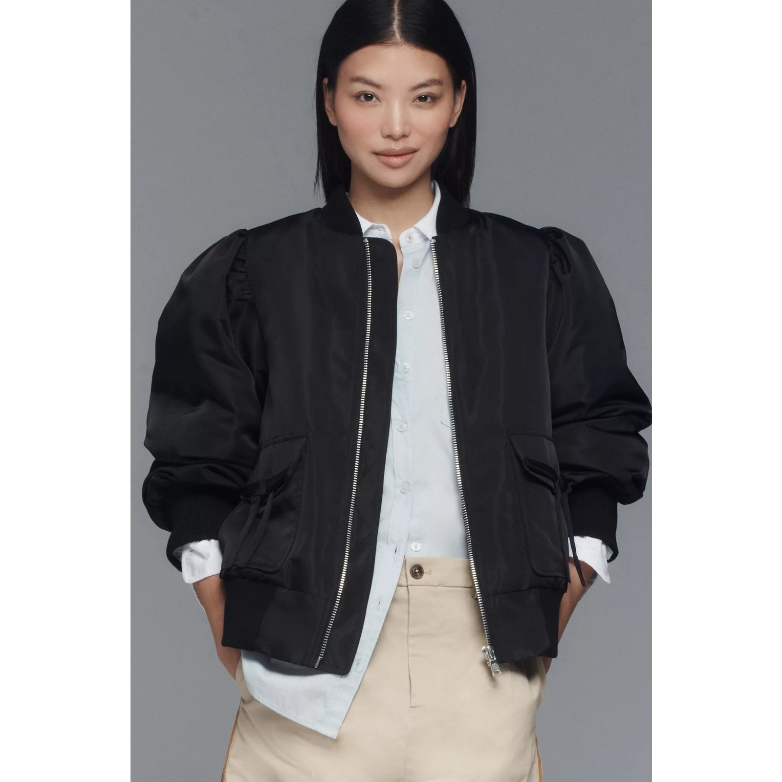 New Anthropologie x Avec Les Filles Oversized Bomber Jacket $178 Medium Black