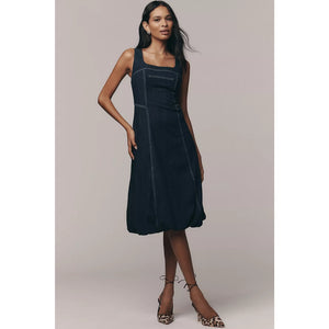Anthropologie Pilcro Square-Neck Denim A-Line Midi Dress SMALL D Blue