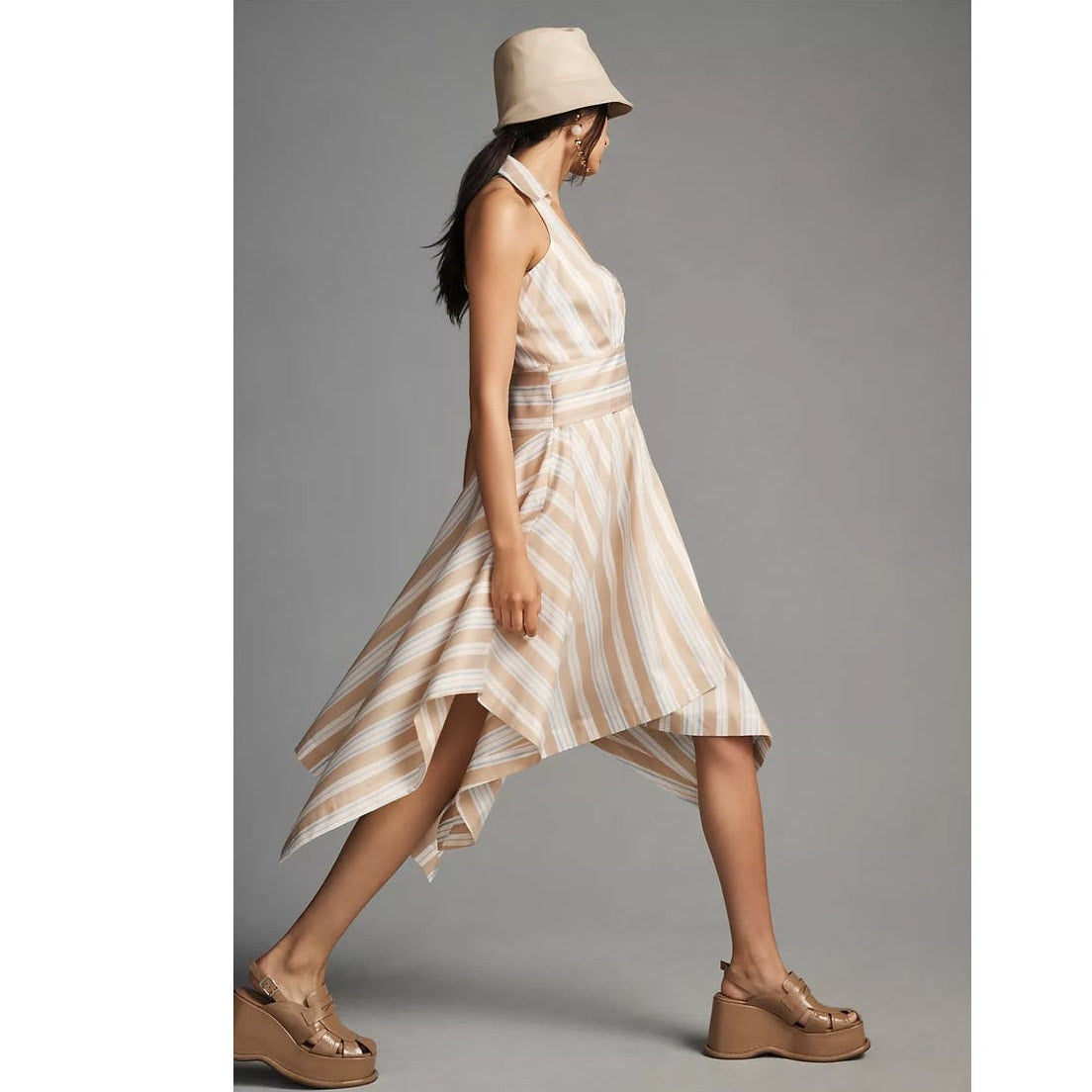 New Anthropologie Maeve Asymmetrical Wrap Shirt Dress $180 SIZE 14 Neutral Motif