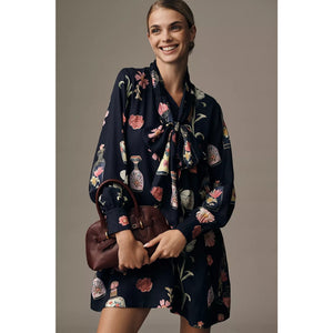 Anthropologie MAEVE The Caroline Long-Sleeve Tie-Neck Mini Dress SMALL