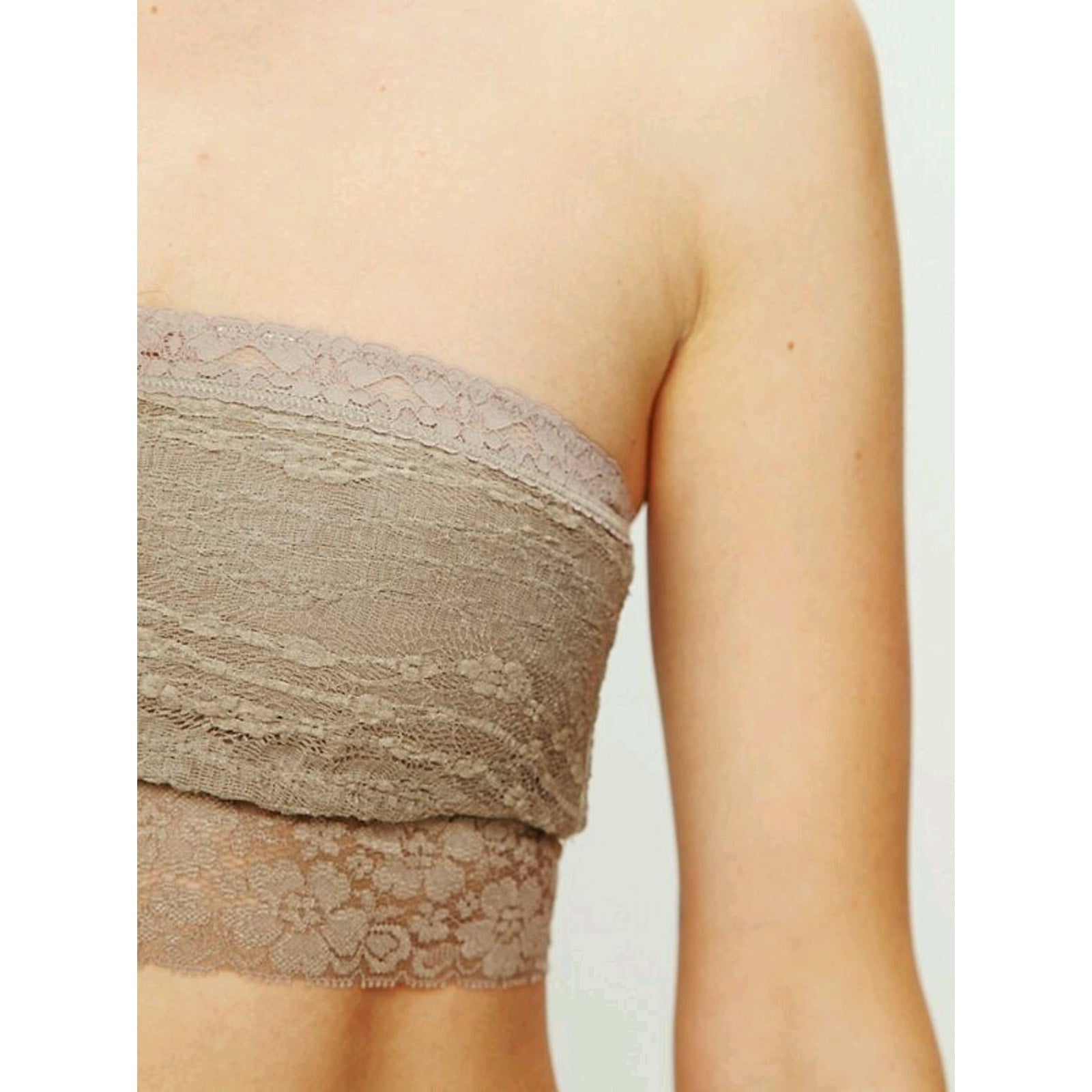 New Free People Floral Lace Trim Bandeau Taupe $28 Size Small