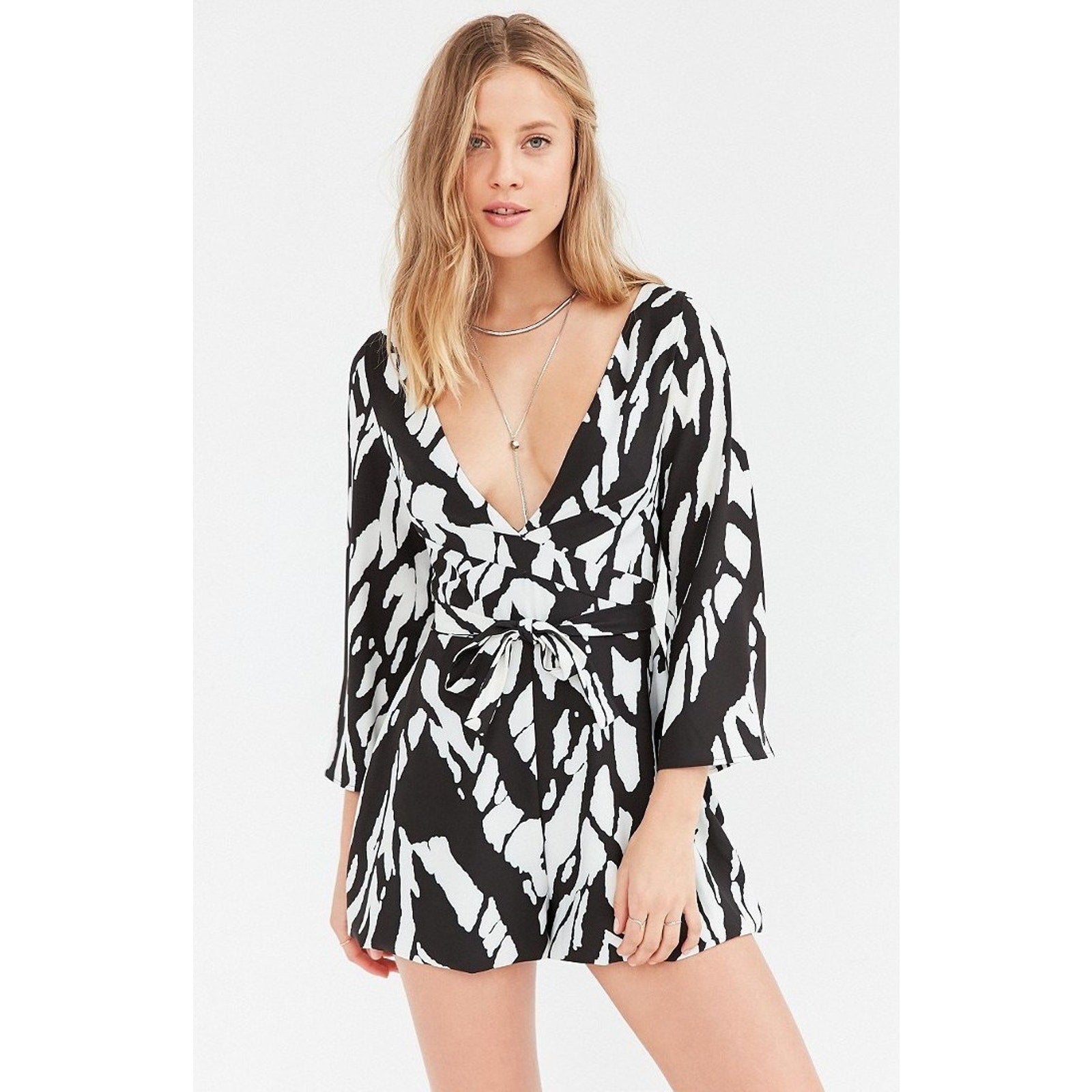 NEW Urban Outfitters x Isla Tie Waist Romper B&W $168 Size Small Abstract