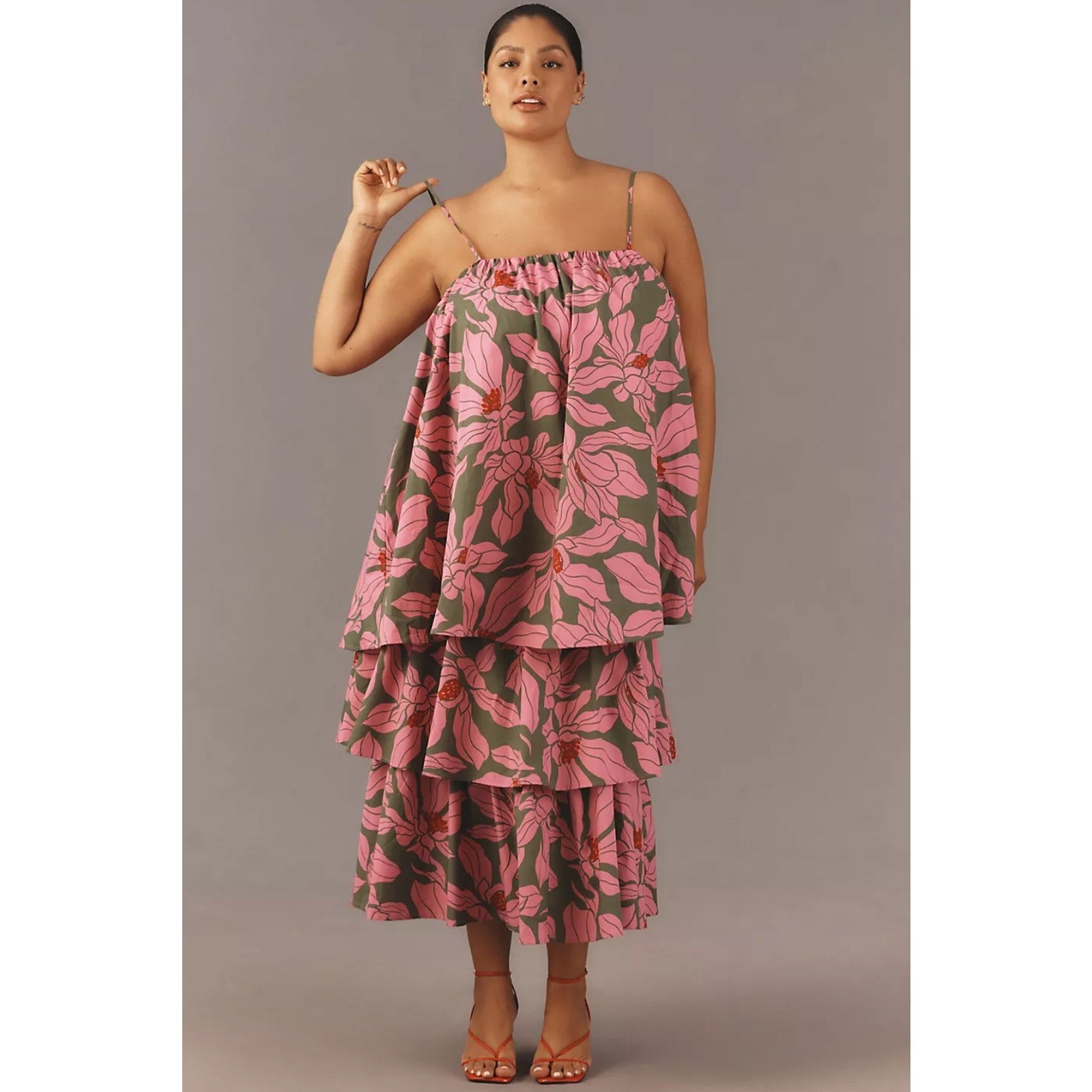 Anthropologie Corey Lynn Calter Tie-Shoulder Tiered Midi Dress $268 PLUS 1X