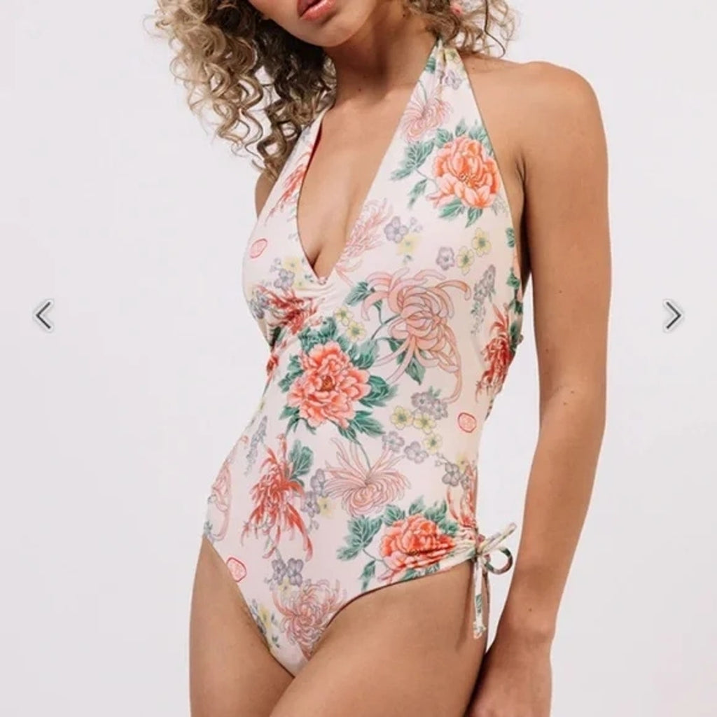 Free People x HAH Ruched Floral Bodysuit SWIMSUIT X-SMALL Reversible Free People