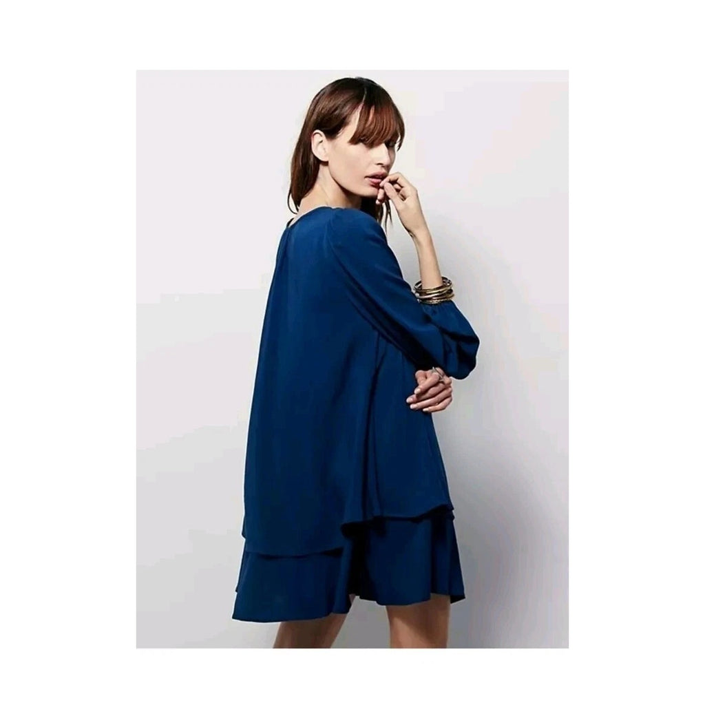 New Free People Made In Philadelphia Beck Long Sleeve Mini Dress $128 XS Blue