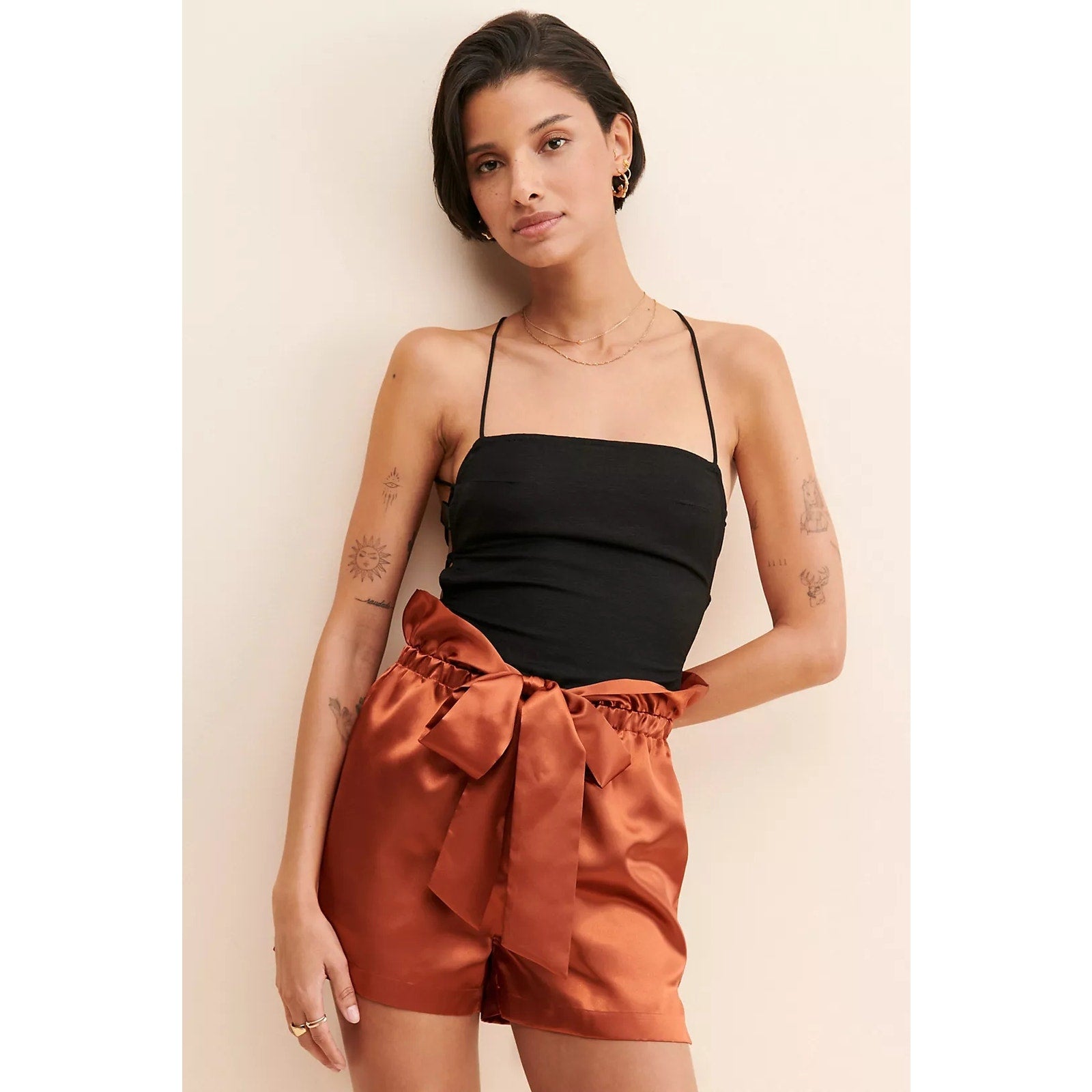 New ANTHROPOLOGIE Allina Liu Webb Satin Shorts $120 LARGE Copper