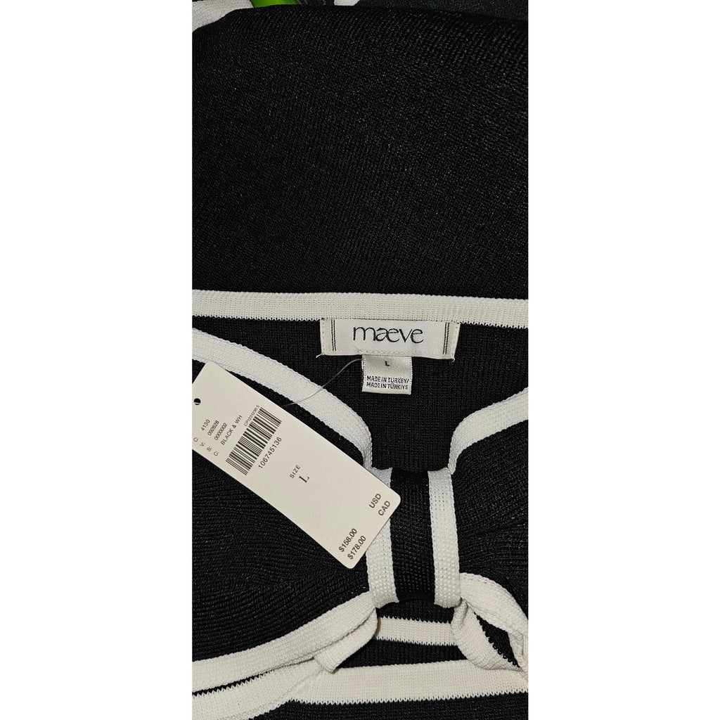 Anthropologie Bow Cutout Mini Sweater Dress LARGE B&W Contrast Knit Anthropologie