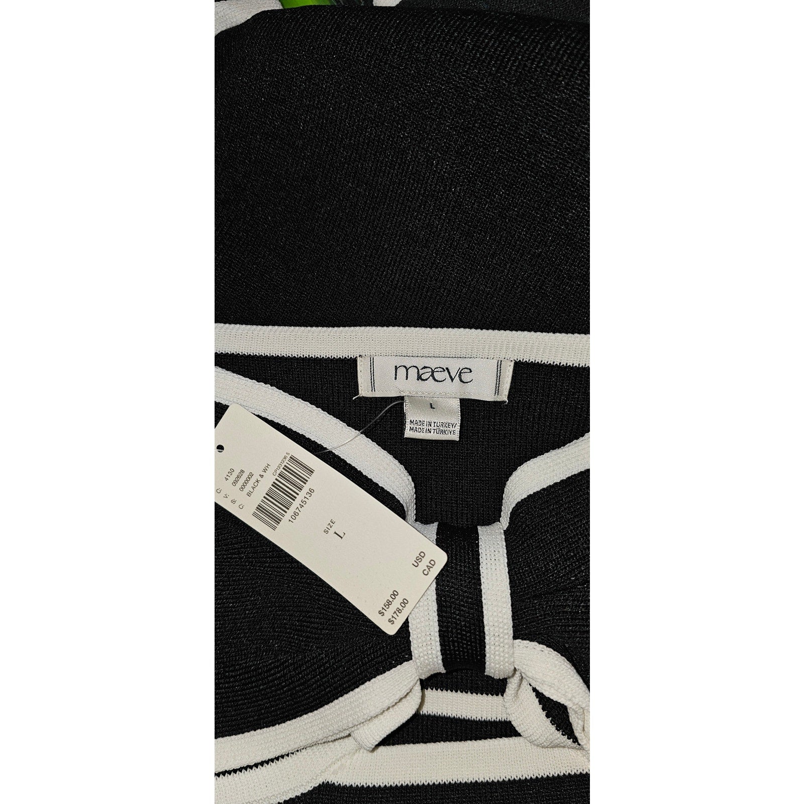 Anthropologie Bow Cutout Mini Sweater Dress LARGE B&W Contrast Knit Anthropologie