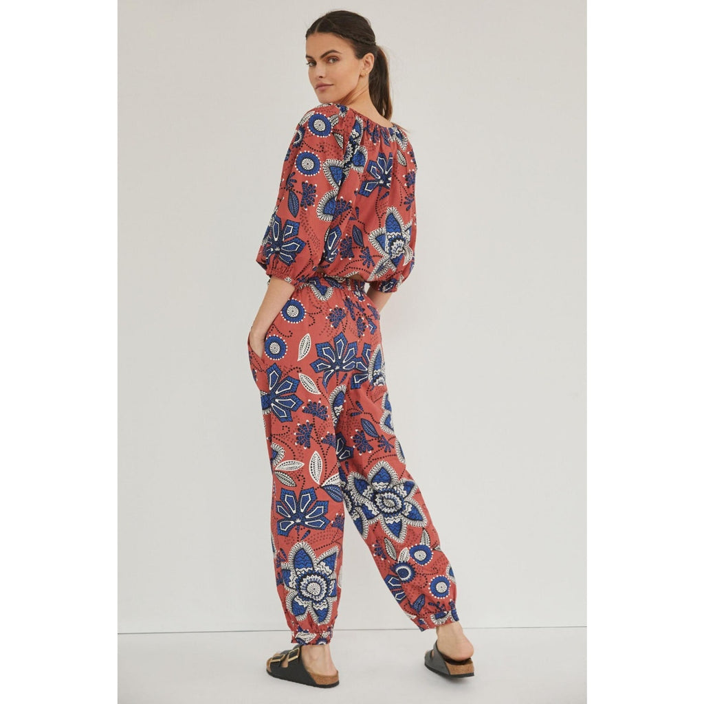 New Anthropologie Sundry Floral Balloon Pants Set Size 1 Small Bubble Sleeve To