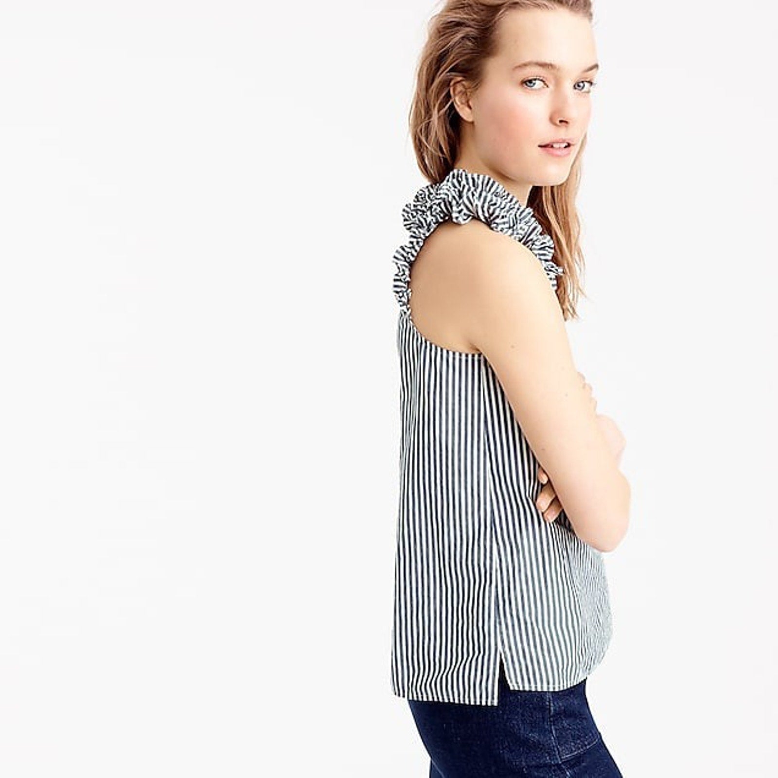 NEW J Crew Ruffle Striped Poplin Cotton Top cotton Size 0