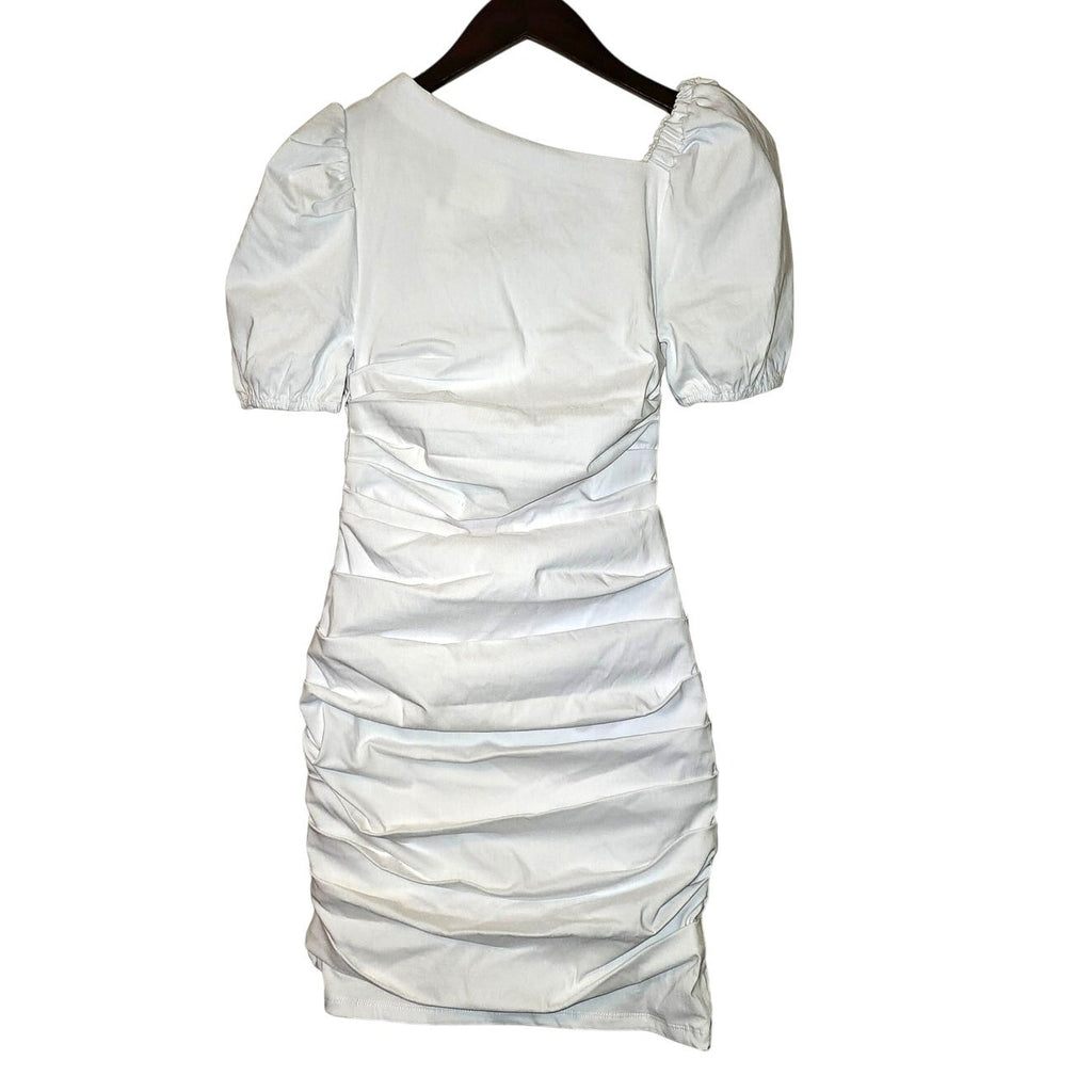 New Anthropologie Maeve Slim Puff-Sleeve Ruched Mini Dress $148  XXS 00 White