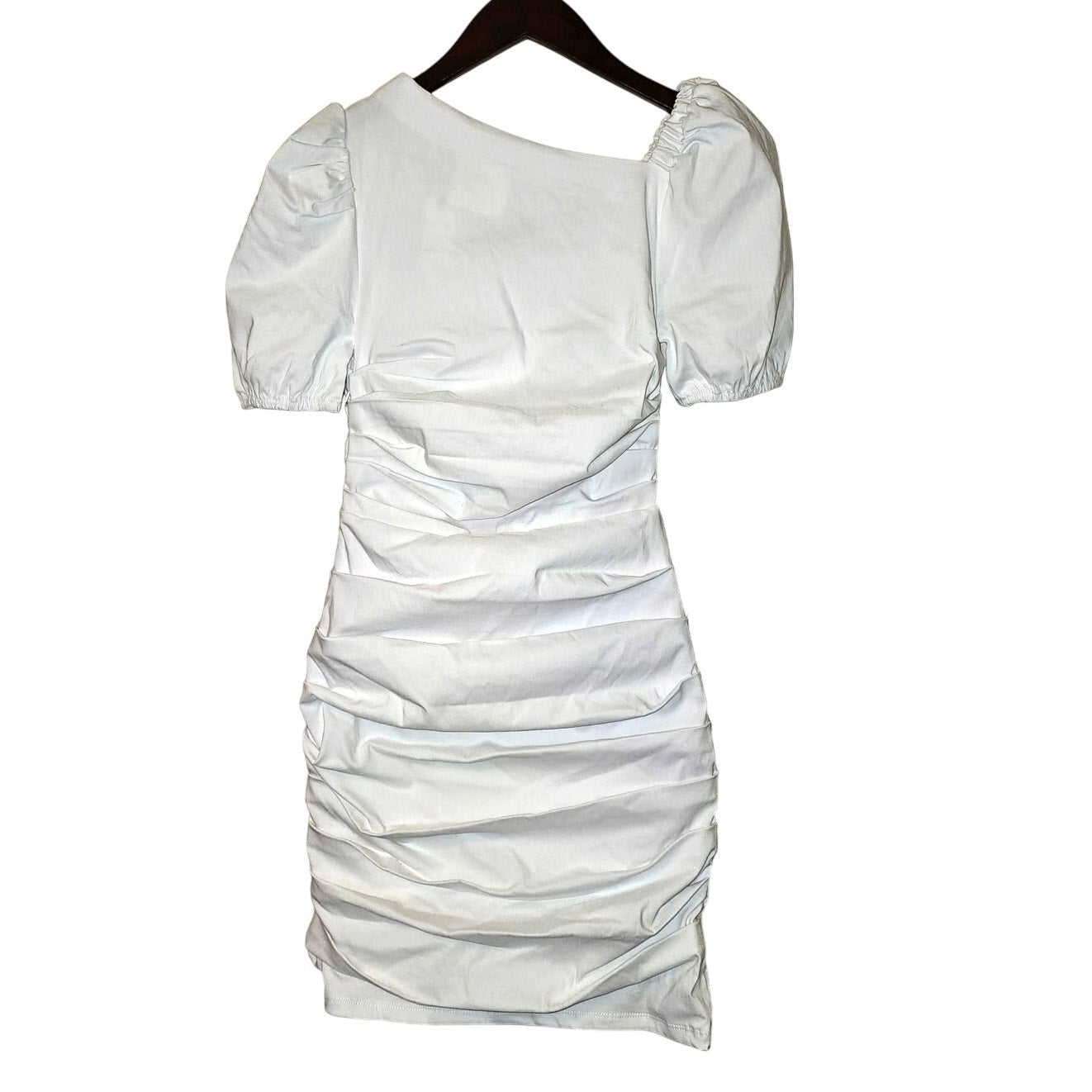 New Anthropologie Maeve Slim Puff-Sleeve Ruched Mini Dress $148  XXS 00 White