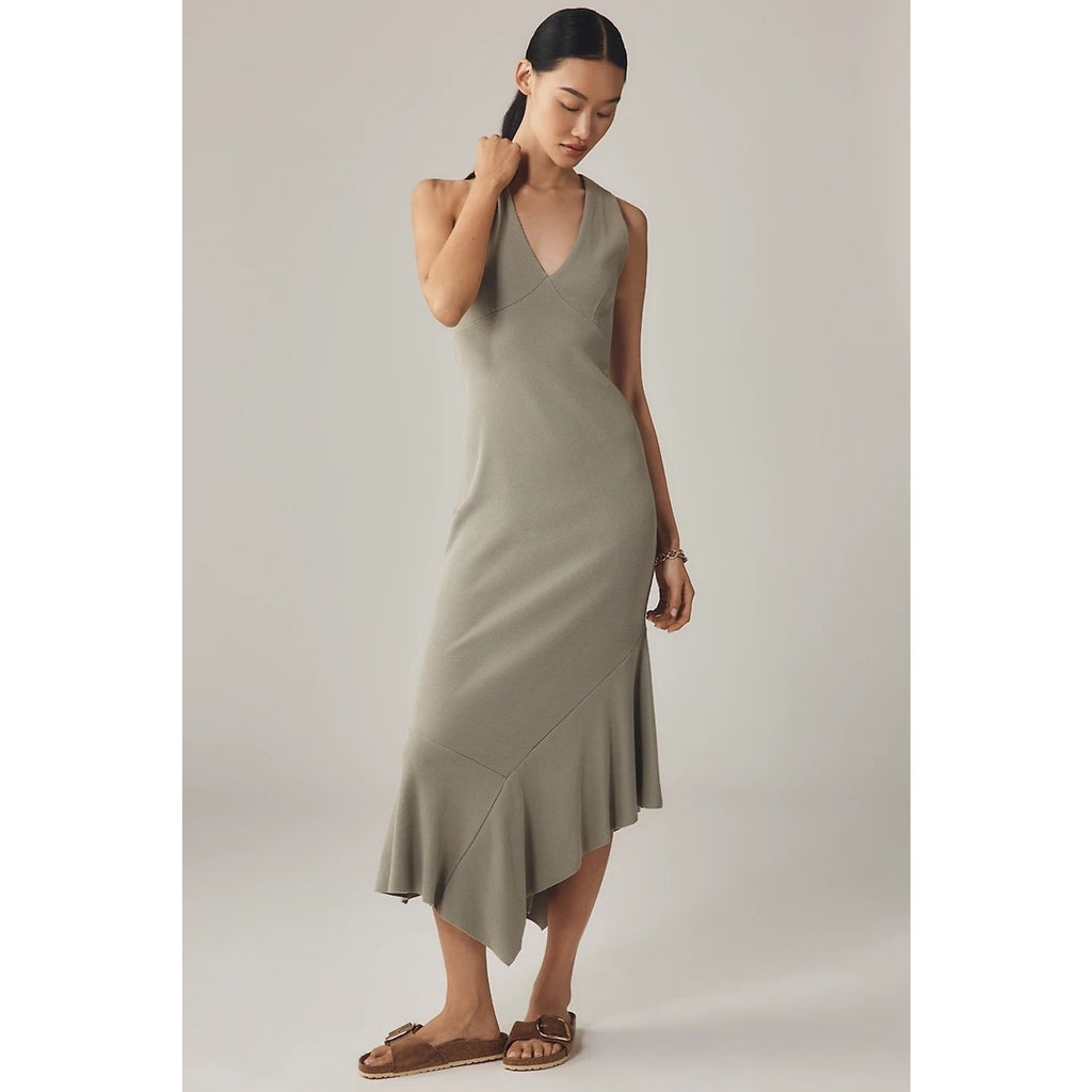 Anthropologie Camel Sleeveless V-Neck Midi Dress