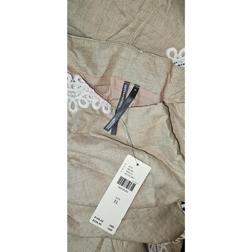 Anthropologie Linen Blend Sleeveless Square-Neck Midi Dress X-LARGE Tan Anthropologie