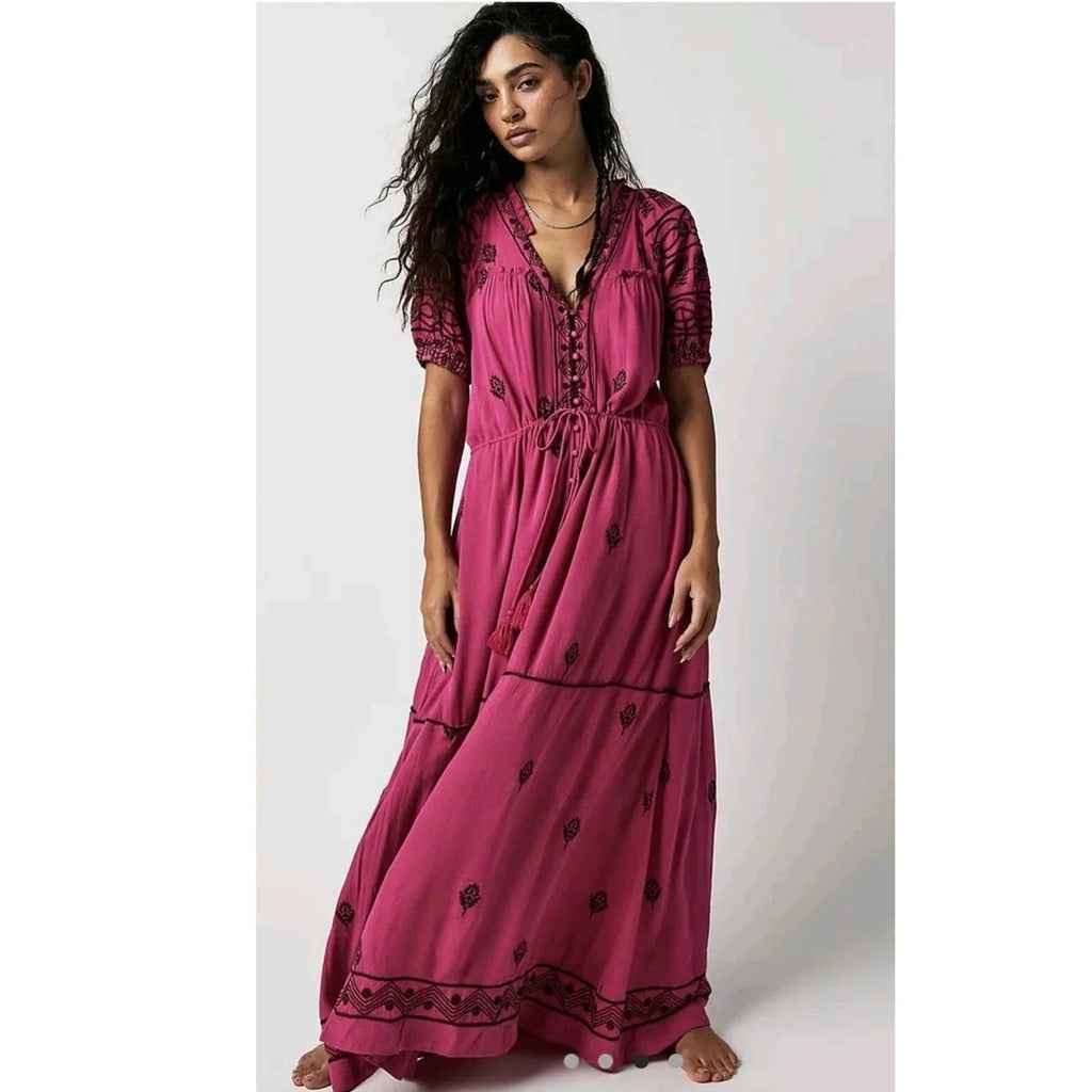 New Free People Riley Embroidered Midi Dress $188 X-SMALL Maxi Style