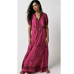 New Free People Riley Embroidered Midi Dress $188 X-SMALL Maxi Style