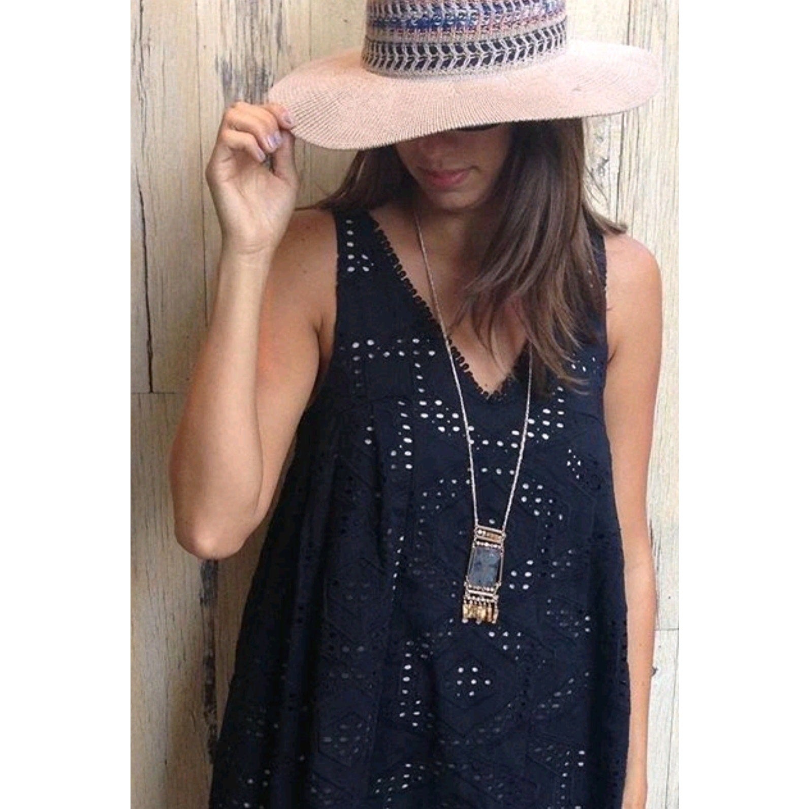 New Anthropologie Maeve Eyelet Swing Mini Dress $148 MEDIUM Black