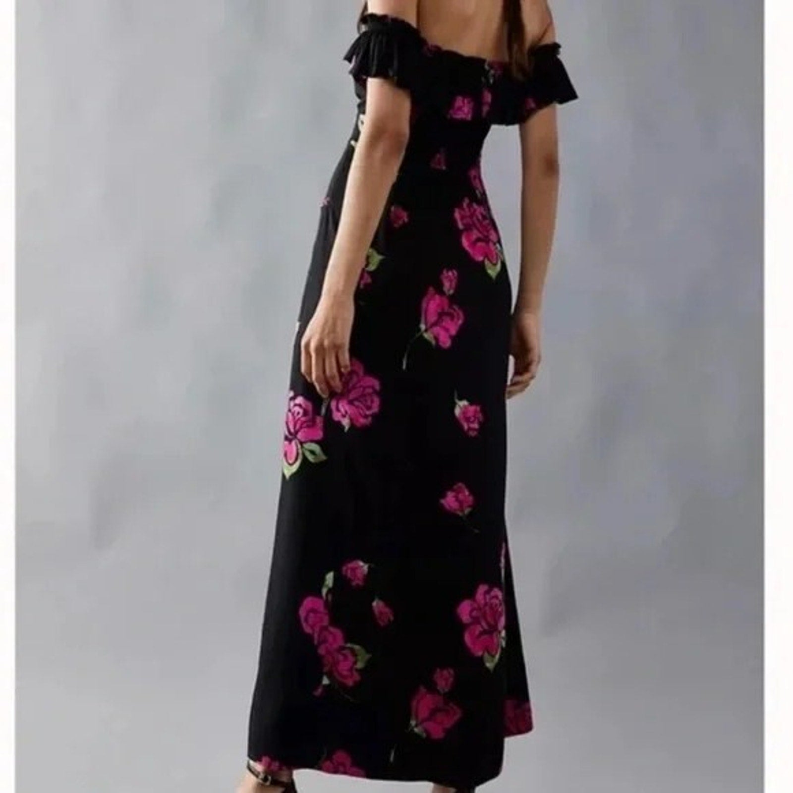 New Free People She's A Dream Maxi Dress Off The Shoulder Floral Black Pink S