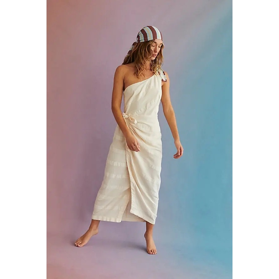 FREE PEOPLE At Leisure Midi Wrap Dress ONE SHOULDER SMALL Wet Plaster Free People