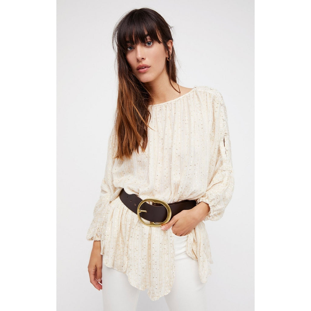 NEW Free People $168 Little Shine Tunic Size Small Top Long Sleeve Blouse Sequin