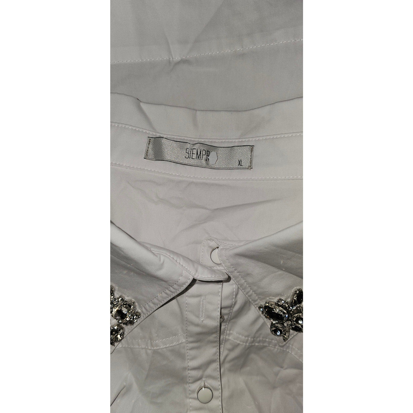 New Anthropologie Siempre Embellished Collar Pleated Mini Shirt Dress XL White