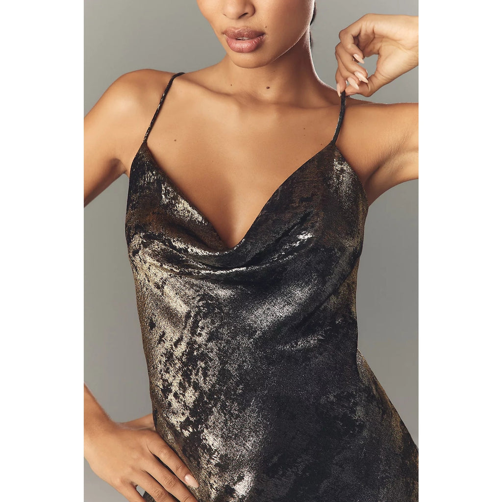 Anthropologie Shiny Cowl Neck Slip Midi Dress