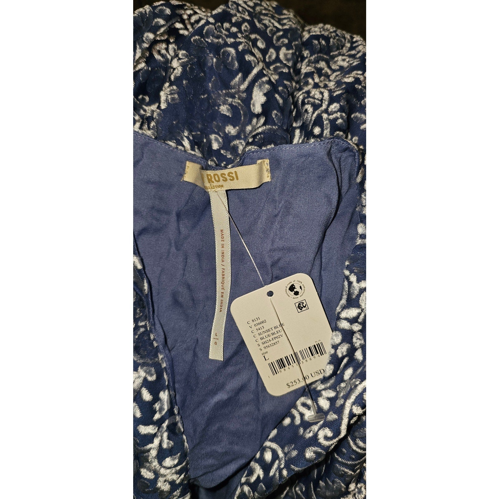 New FREE PEOPLE Lapis Mini Dress JEN ROSSI $253 LARGE Sunset Blue  V-NECK Velvet