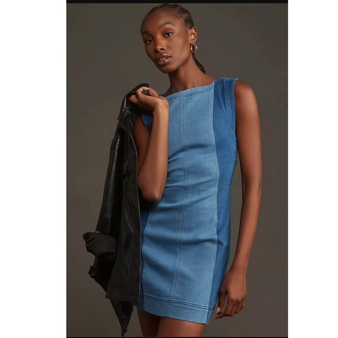 Anthropologie Pilcro Sleeveless Two-Tone Denim Mini Dress $148 SIZE 14 Blue