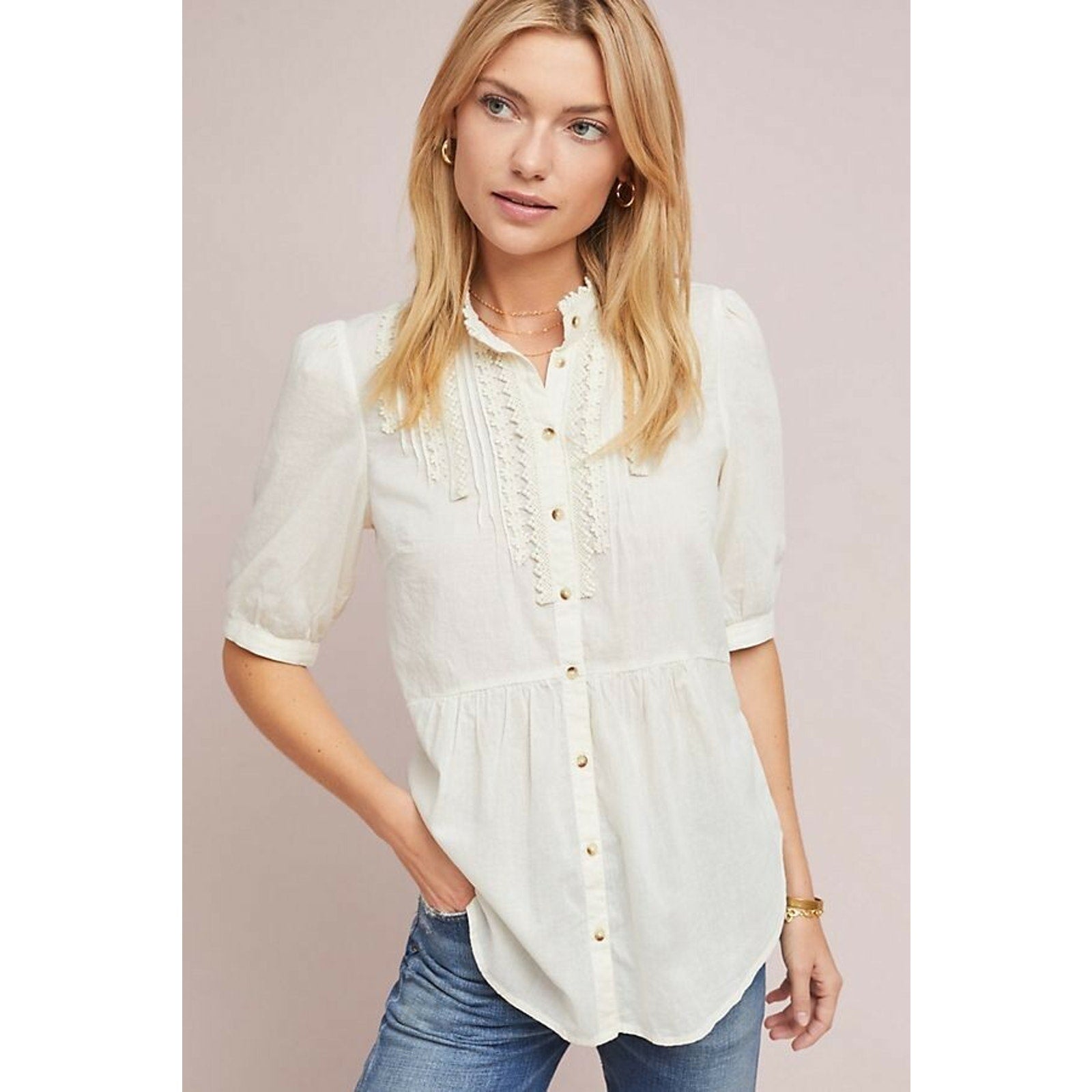 NEW Anthropologie Beatrice Lace-Trimmed Blouse by Feather bone Size 2
