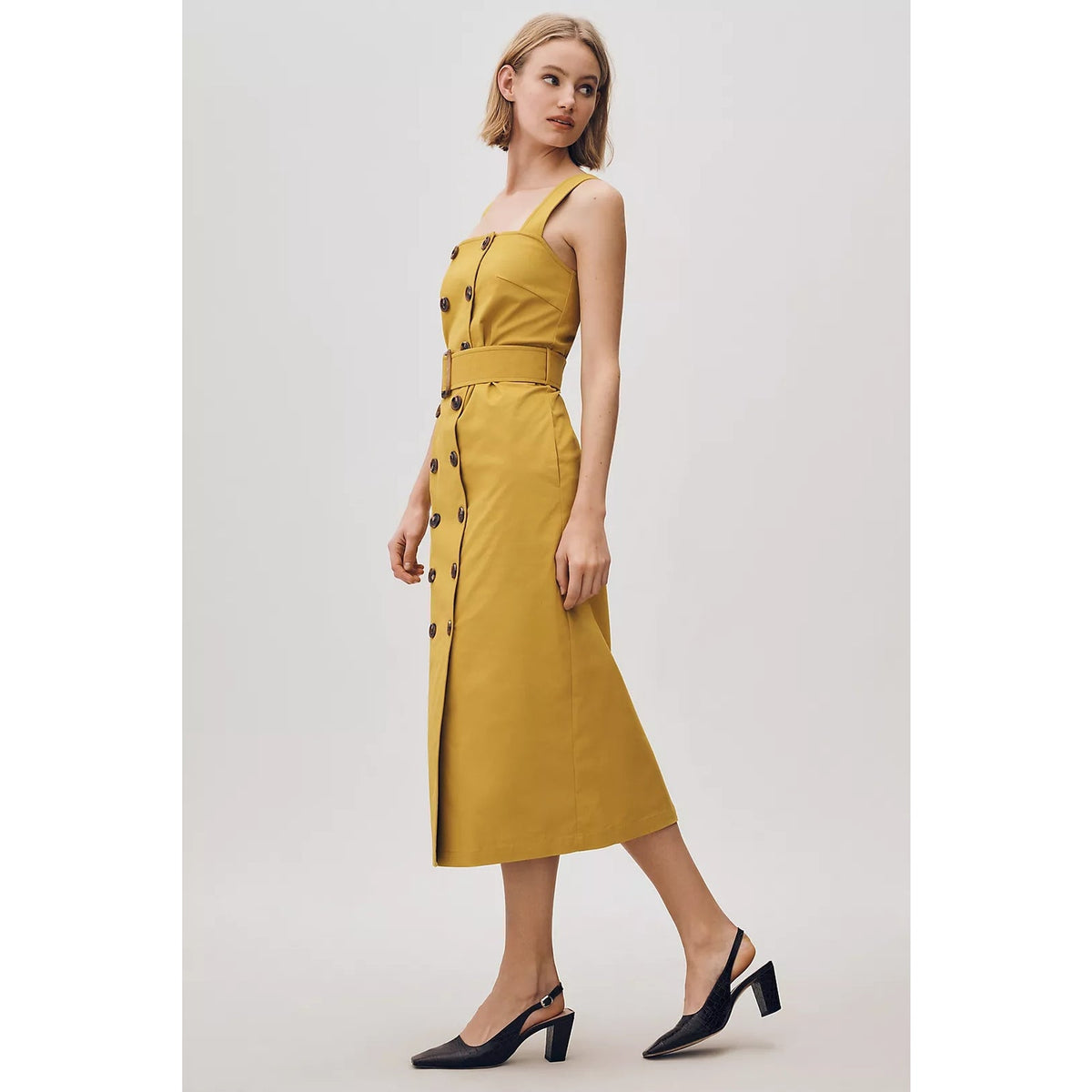 Anthropologie Mare Mare Belted Utility Midi Trench Dress SMALL Lt Green Anthropologie
