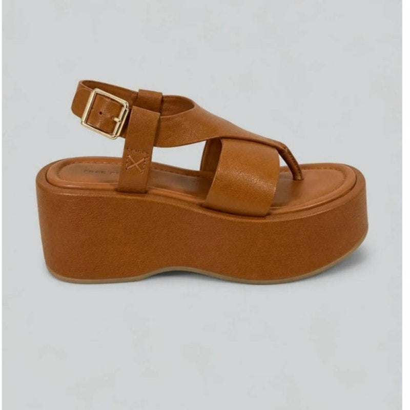 Free People Holt Flatform Sandals US SIZE 8.5 Cognac Brown Free People
