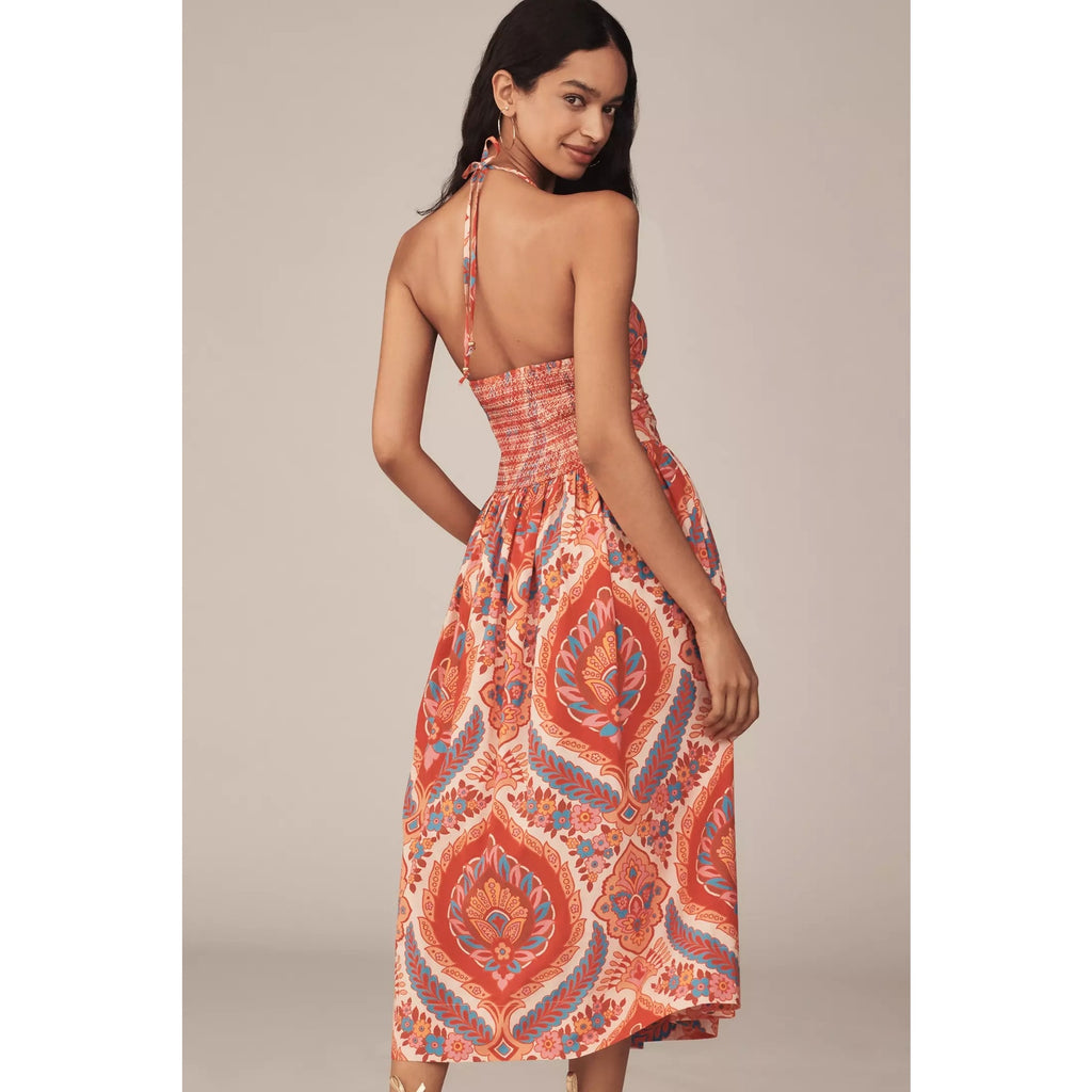 Anthropologie Love The Label Rita Halter A-Line Midi Dress LARGE Orange Anthropologie