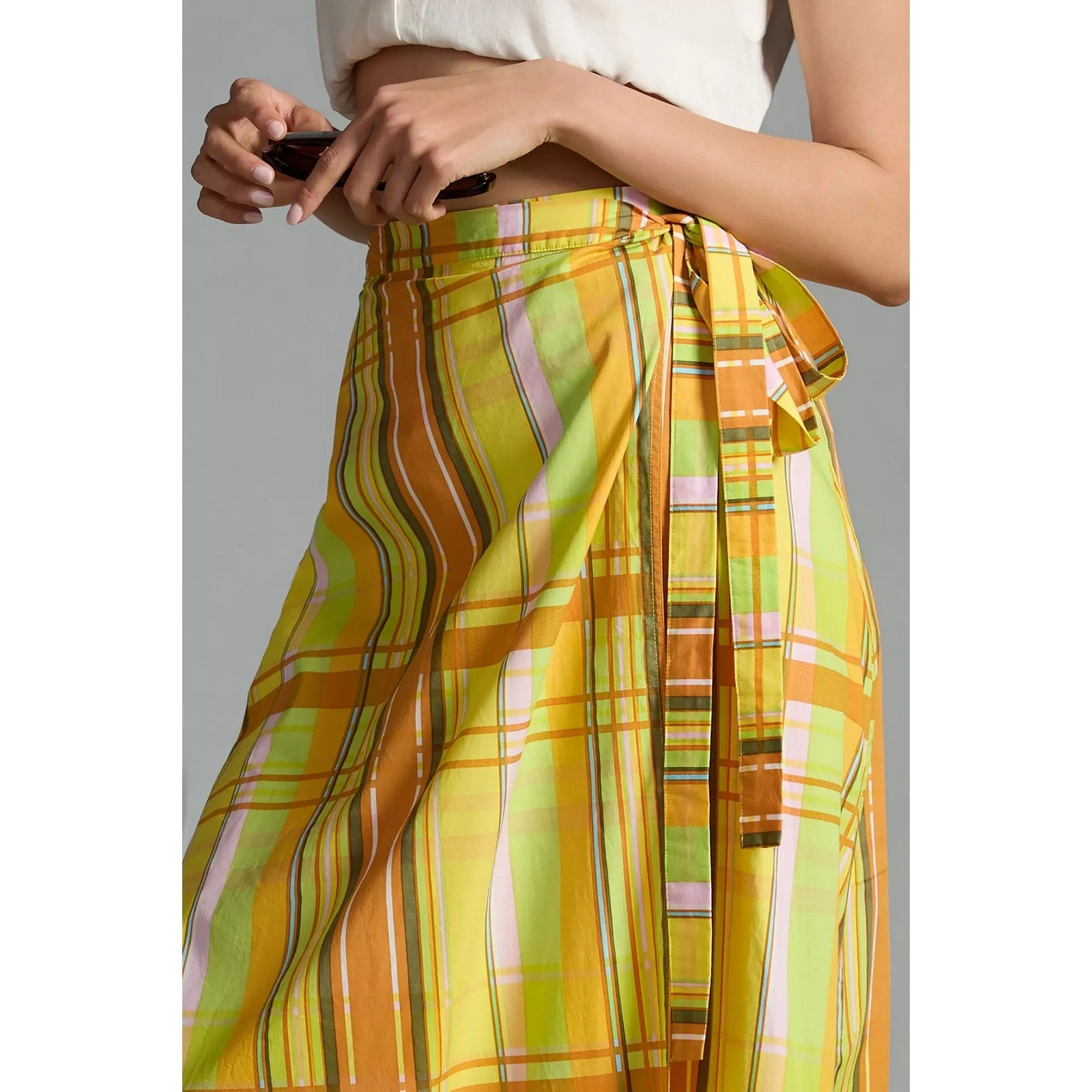 New Anthropologie S/W/F Tie-Up Wrap Skirt SMALL US SIZE 4 Orange/Yellow Plaid