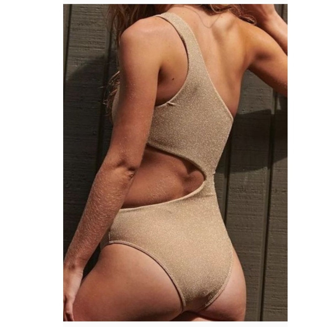 New Free People Beach Riot Celine Shine One-Piece  $148 XS Gold Side Cutout