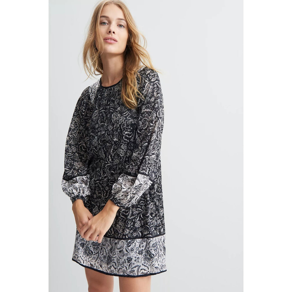 NEW Anthropologie Susanne Tunic Floral Dress Size Medium B&W Long-Sleeve Texture