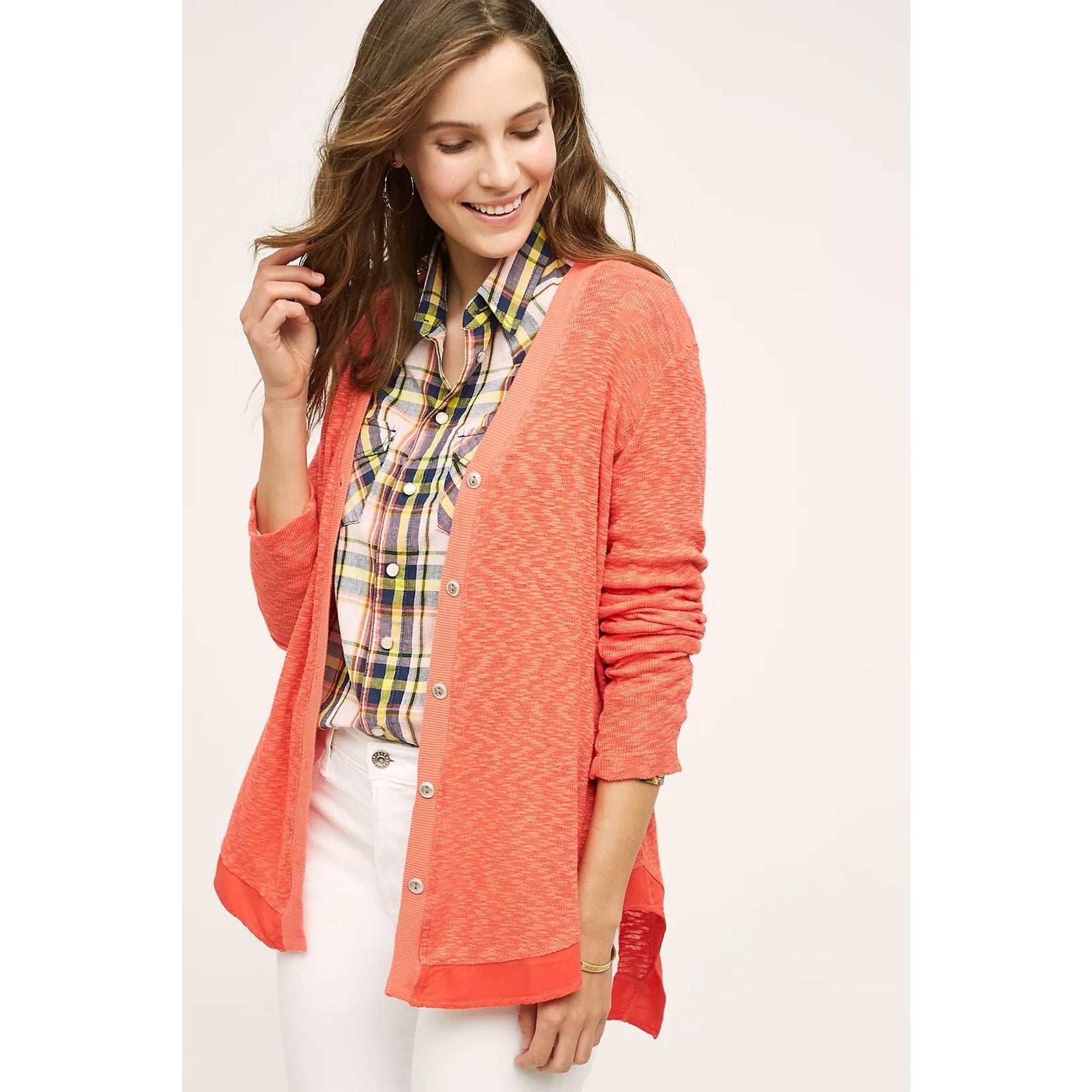 New Anthropologie Evie Cardigan by Left of Center $98 SMALL Red Orange Coral