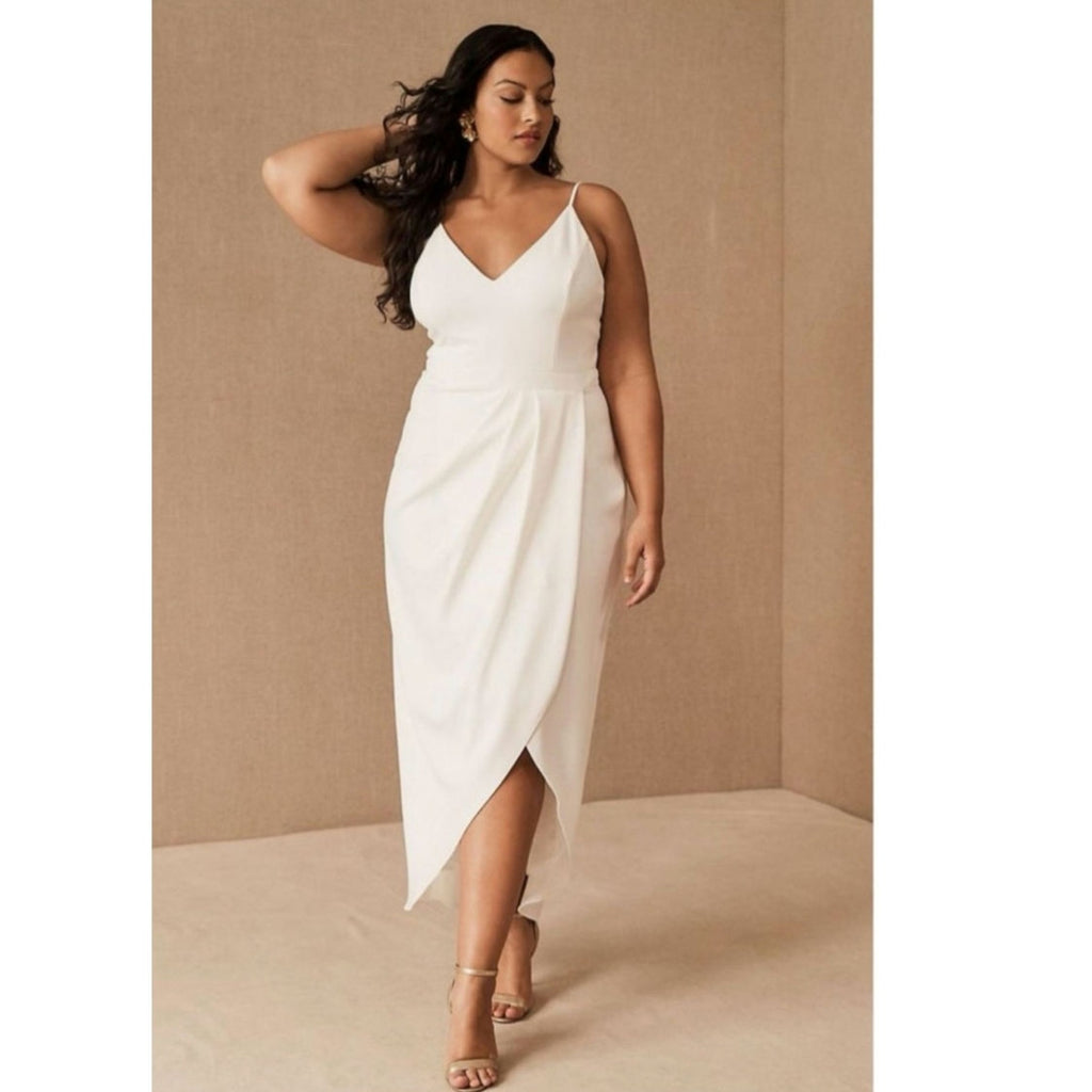 Anthropologie BHLDN Caron Crepe Midi Dress SIZE 8 Ivory - Off White Tulip Anthropologie
