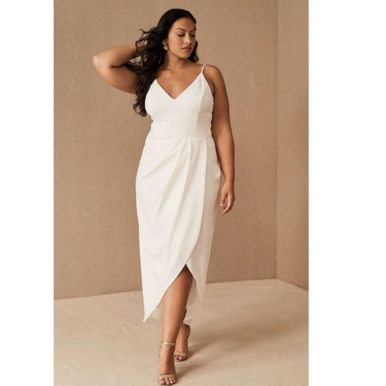Anthropologie BHLDN Caron Crepe Midi Dress SIZE 8 Ivory - Off White Tulip Anthropologie