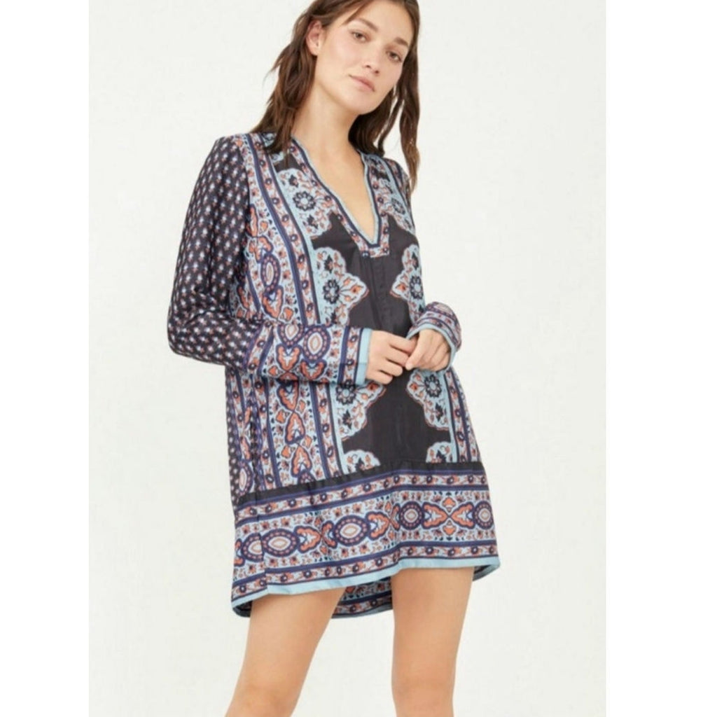 New Free People Meadow Mod Mini Shift Dress $148 MEDIUM Boho Blue