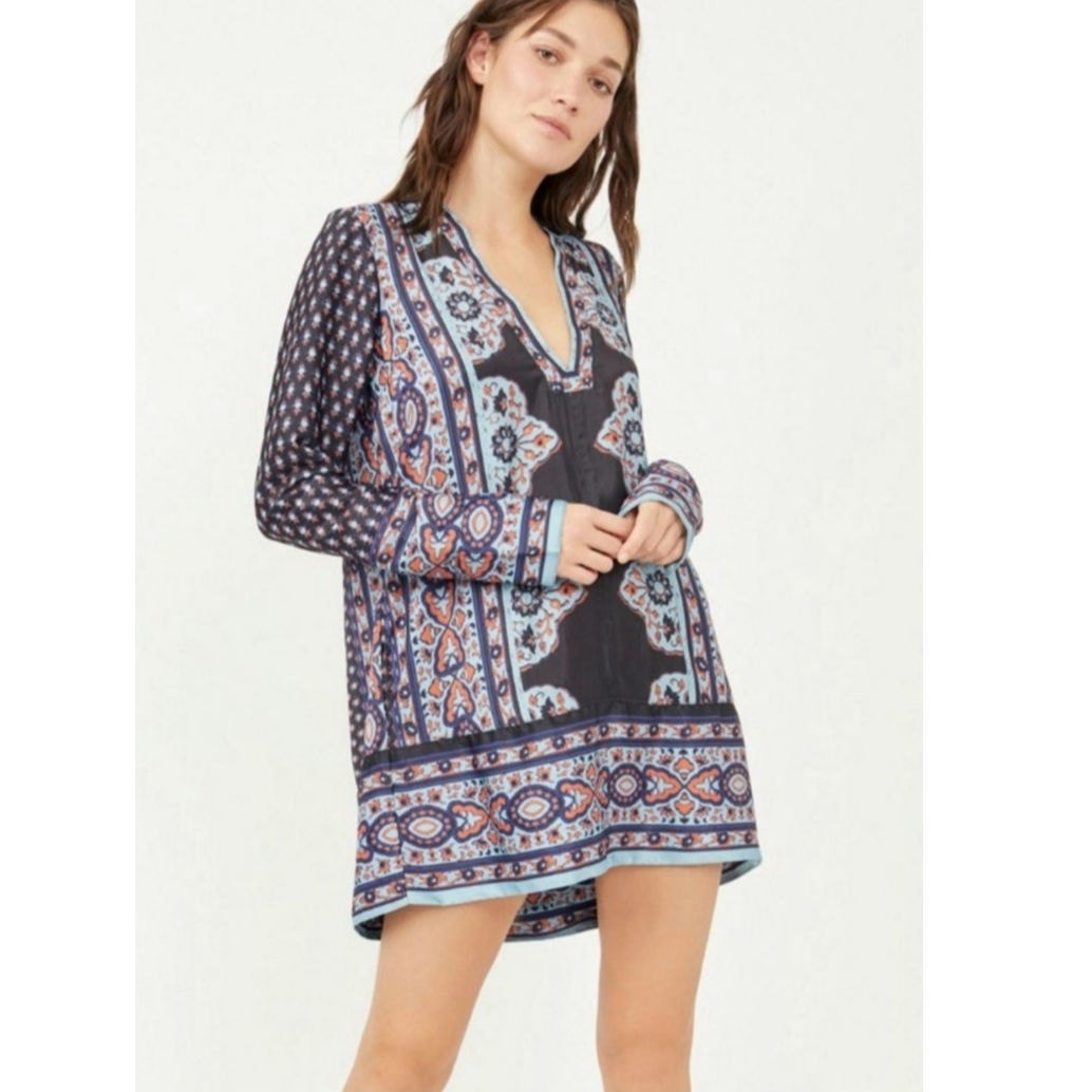 New Free People Meadow Mod Mini Shift Dress $148 MEDIUM Boho Blue